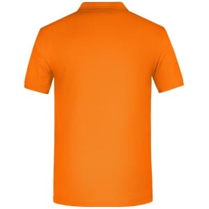 A bright orange men's work polo shirt with a collar and short sleeves, featuring a logo.