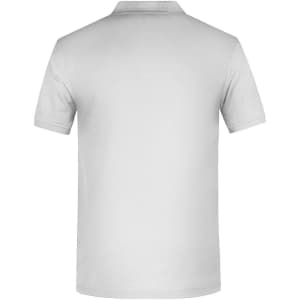 A grey men's polo shirt with a collar and short sleeves, featuring a logo on the back.
