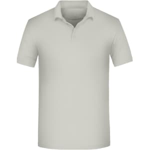 A light grey polo shirt with a collar and short sleeves, featuring a small logo on the chest.