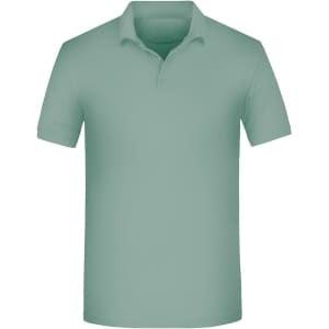 A light green men's polo shirt with a collar and three buttons, featuring a small logo on the chest.