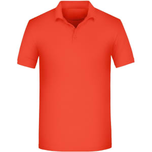 A red men's polo shirt with a collar and short sleeves, featuring a logo on the front.