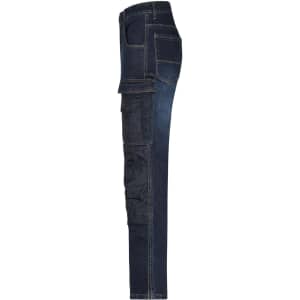 Stretch jeans in dark blue, featuring a fitted design and multiple pockets. Includes a logo on the back.