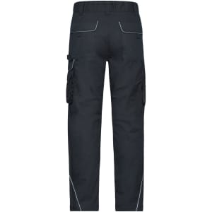 Workwear pants in navy blue with a fitted silhouette and multiple pockets. Features contrasting stitching and a logo.