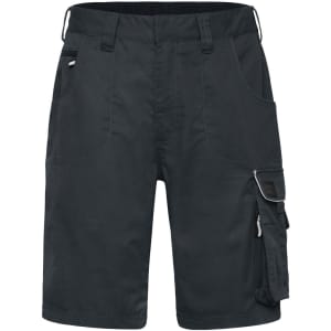 Workwear Bermudas in black, featuring multiple pockets and a side tool pocket, with a logo present.