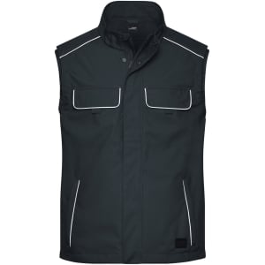 A dark green softshell light vest with contrasting white piping, featuring two front pockets and a branded logo.