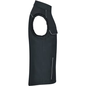 A black softshell light vest with a zip pocket and reflective trim, featuring an integrated logo.