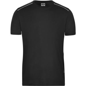 A black workwear T-shirt featuring short sleeves and a subtle logo on the side.