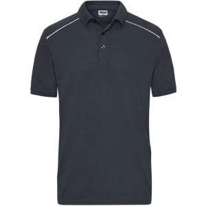 A dark grey men's work polo shirt with a collar and contrasting stitching. It features a logo.
