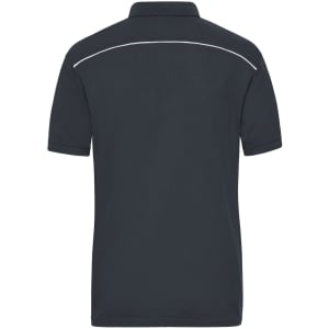 A dark navy work polo shirt featuring a simple design and a visible logo on the back.