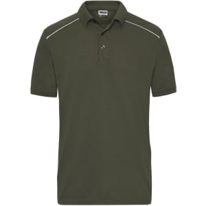 A men's workwear polo in dark green with short sleeves, featuring a subtle logo.