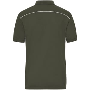 A men's workwear polo in dark green with a contrasting trim at the back. It features a logo on the chest.