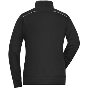 A black ladies' workwear sweat jacket featuring a high collar and a reflective strip at the back.