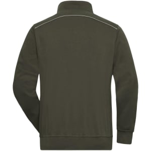A green half-zip sweat jumper featuring a high collar and back seam detailing. It includes a logo on the fabric.