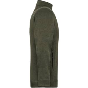 A green fleece jacket with a zip front, side pockets, and a subtle logo on the chest.