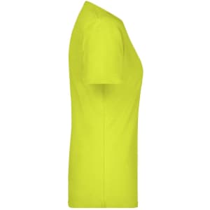 A bright yellow ladies' basic T-shirt displayed from the side, featuring a crew neck and short sleeves.
