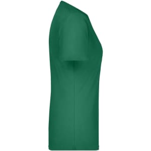 A green Ladies Basic-T shirt displayed from the side, featuring a smooth fabric and a simple design.