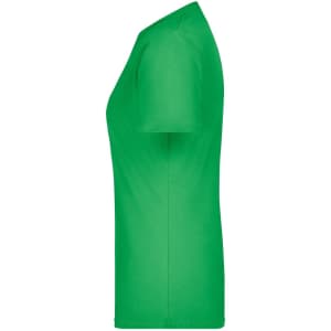 A green Ladies Basic-T shirt displayed from the side. The shirt has short sleeves and a fitted shape.