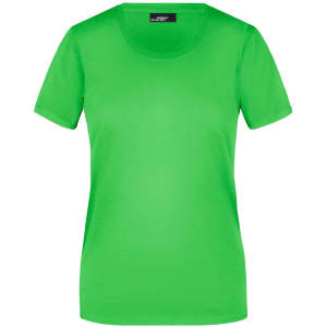 A green ladies' T-shirt with short sleeves and a round neckline. It features a logo on the label.