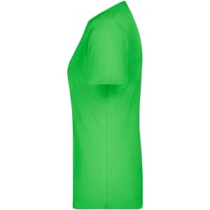 A green t-shirt displayed from the side, showcasing its fitted design. The shirt features a brand logo.