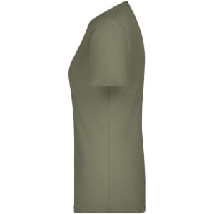 A green Ladies Basic-T shirt viewed from the side, featuring short sleeves and a fitted silhouette.