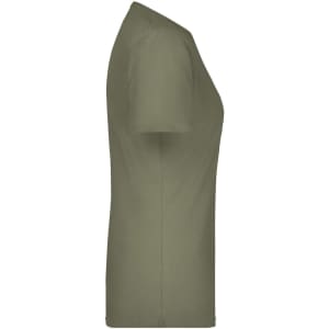 A green Ladies Basic-T shirt displayed from the side, featuring a simple design and a smooth silhouette.