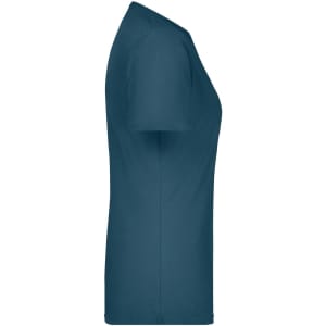 A side view of a ladies' T-shirt in a deep teal colour, featuring a soft fabric and short sleeves.