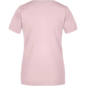 A light pink short-sleeved T-shirt with a plain back and a logo.