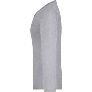 A grey long-sleeved ladies shirt displayed from the side. The shirt has a simple design and includes a logo.