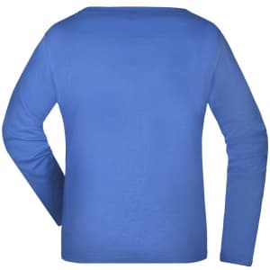 A medium ladies' long sleeve shirt in a vibrant blue colour, featuring a smooth back design and a simple silhouette.