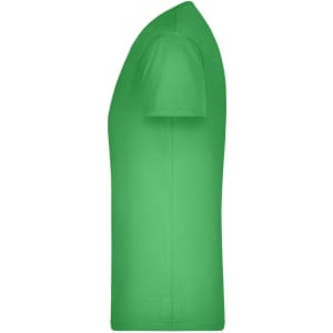 A green men's V-neck t-shirt with short sleeves and a fitted design, featuring a logo.