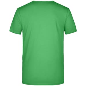 A green men's T-shirt with a plain back and short sleeves. It features a logo on the back.