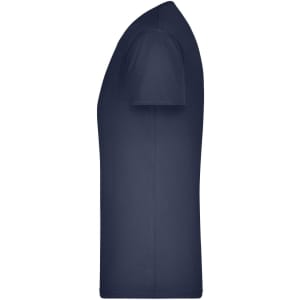 A navy blue men's V-neck T-shirt, featuring a plain design and short sleeves. The shirt has a logo.