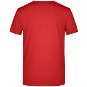 A red short-sleeved men's T-shirt with a plain back and no visible design features. It includes a logo.