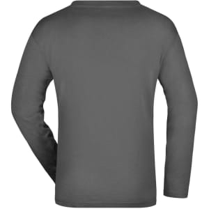 A long-sleeved men's T-shirt in grey, featuring a plain back without any visible logos or designs.