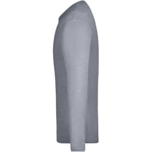 A grey long-sleeve men's t-shirt displayed from the side, featuring a classic cut and a simple design.
