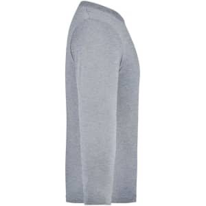 A long-sleeved medium shirt in grey with a seamless design. Features a branding logo.