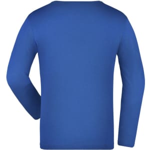 A medium long-sleeve shirt in a vibrant blue colour, featuring a smooth back without any visible designs.