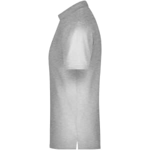 A light grey men's polo shirt with a classic collar and short sleeves, featuring a pocket and a logo.