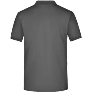 A grey men's polo shirt featuring a pocket, viewed from the back. The shirt has a simple design and a logo.