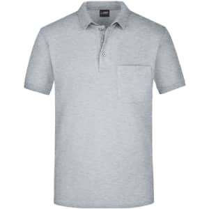 A light grey men's polo shirt with a collar and a pocket on the left chest, featuring a logo.