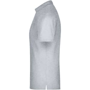 A grey men's polo shirt with short sleeves and a collar, featuring a logo on the side.