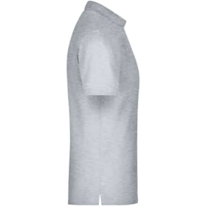 A grey men's polo shirt featuring a collar and short sleeves, with a logo on the chest.