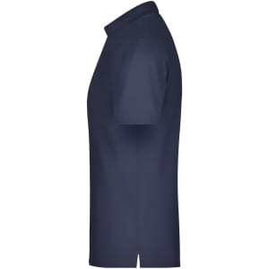 A navy blue men's polo shirt with a pocket, featuring short sleeves and a classic collar.