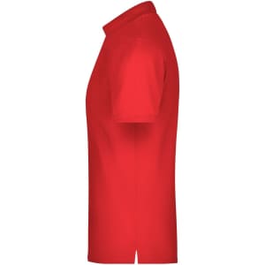 A red men's polo shirt with short sleeves and a collar, featuring a pocket.