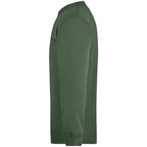 A green men's round sweat pocket jumper featuring a classic crew neckline and long sleeves. It has a logo.