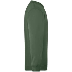 A green men's round sweat pocket jumper displayed from the side, featuring a logo on the front.