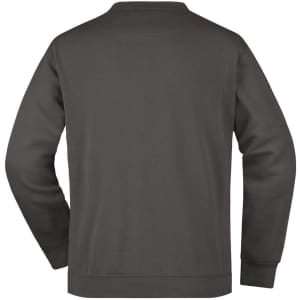 A dark grey men's round sweat pocket jumper, showcasing a plain back design and long sleeves.