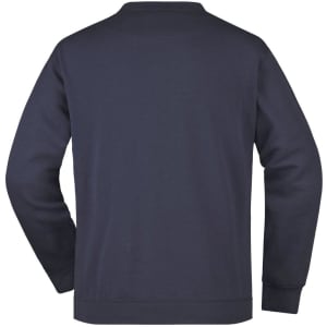 A men's round neck sweat pocket jumper in navy blue, featuring a simple design and a logo.