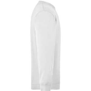 A light grey men's round sweat jumper featuring a side view with long sleeves and a logo.