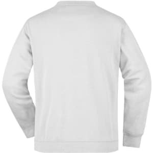A light grey men's round sweat pocket jumper featuring a plain back design and a logo.